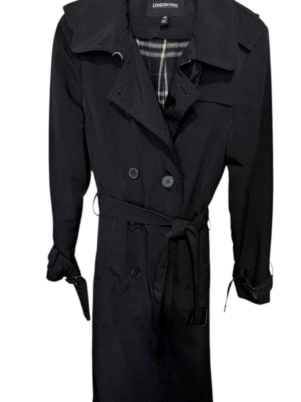 London Fog Black Double-Breasted Trench Coat Zip Out Lining 6P